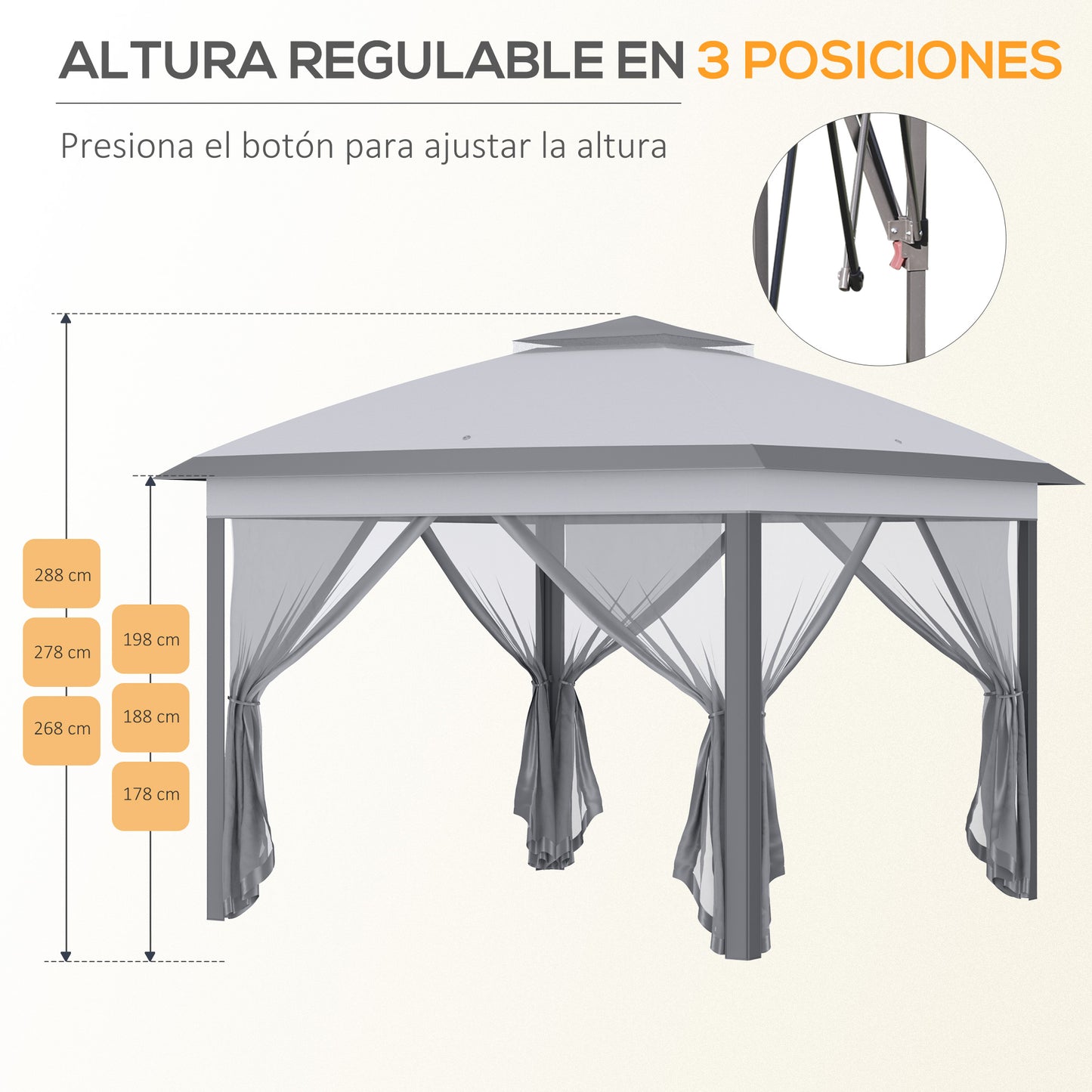Outsunny Carpa Plegable 3,3x3,3 M Con Altura Ajustable Doble Techo Anti-uv Gris_5