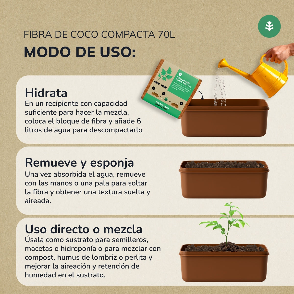 Sustrato Fibra de Coco Planeta Huerto 70 Litros