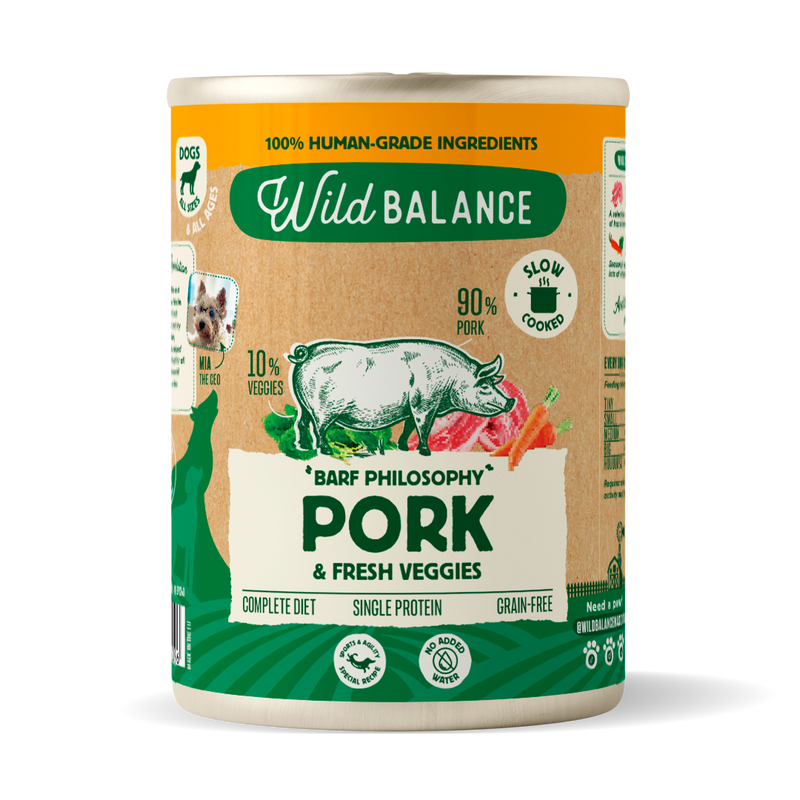 Lata de cerdo y verduras BARF para perros Wild Balance 400 g