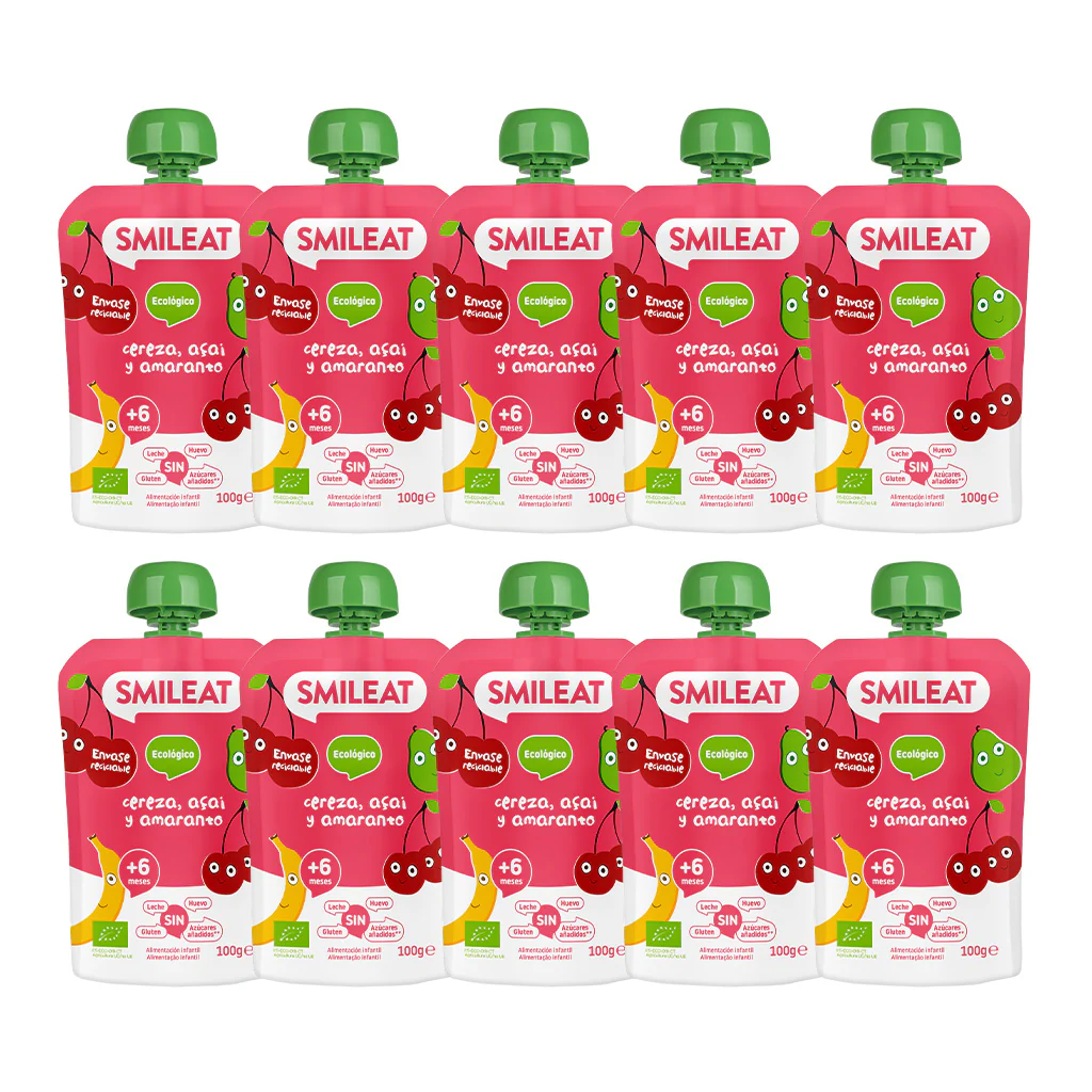 Pack 10 uds Pouches de Cereza, Açai y Amaranto ECO Smileat 100g