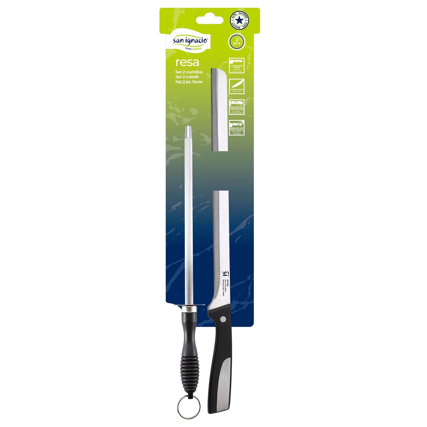 Juego De 2 Piezas Cuchillos Jamoneros + Chaira Acero Inoxidable San Ignacio_3