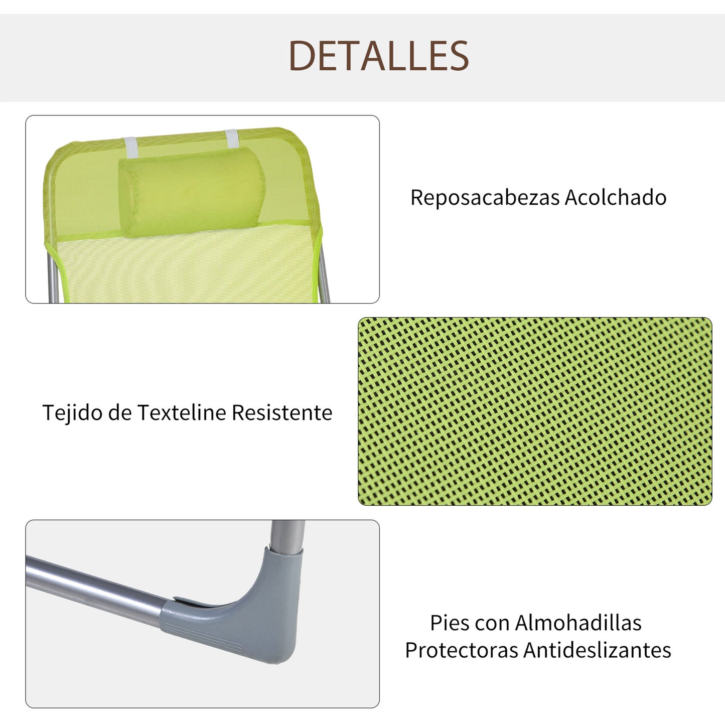 Outsunny Conjunto De 2 Tumbonas Plegables Con Respaldo 182x56x24,5 Cm Verde_5