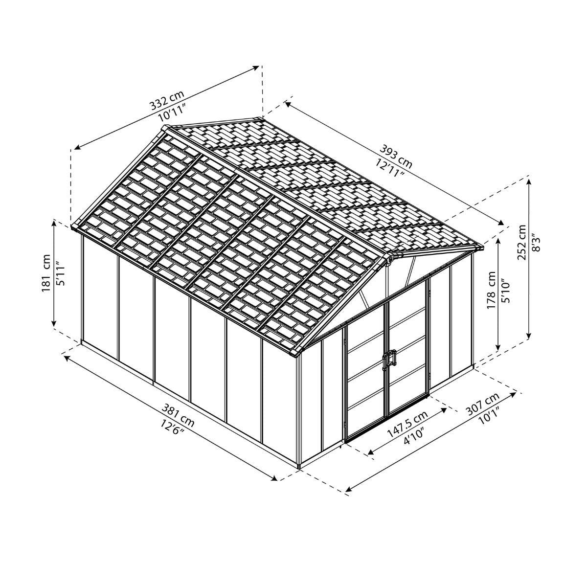 Caseta de jardín Yukon 395x332x252 cm con suelo Canopia by Palram