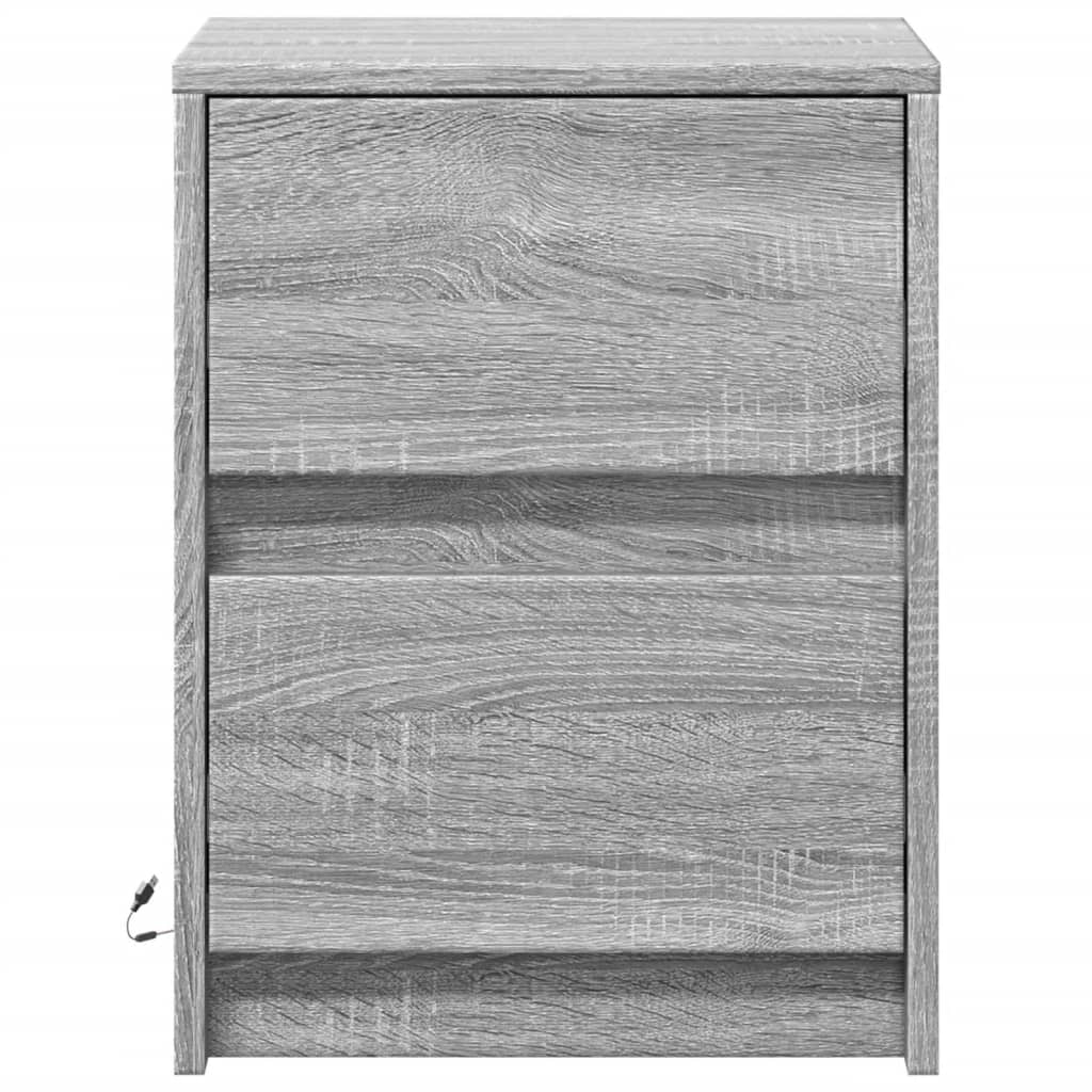 Mesita De Noche Con Luces Led Madera De Ingeniería Gris Sonoma_4