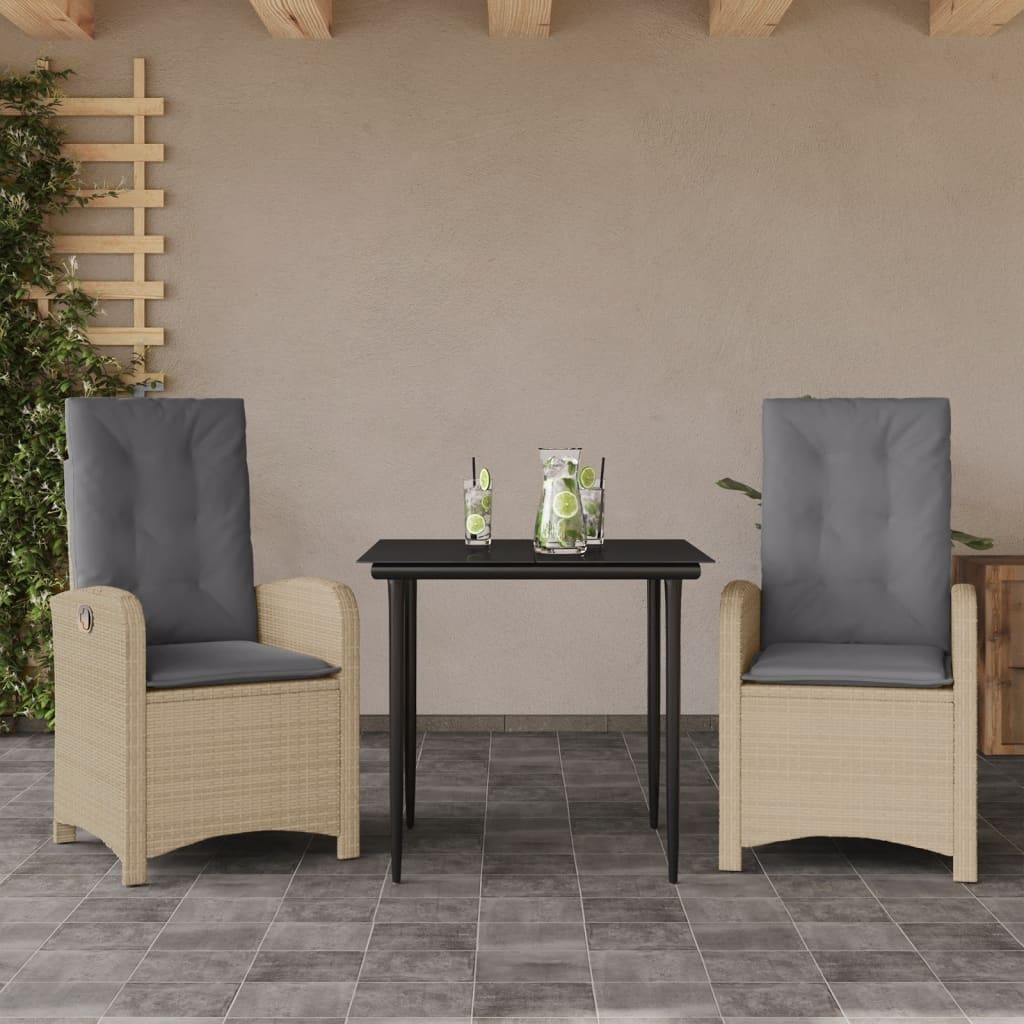 Set Comedor De Jardín 3 Pzas Con Cojines Ratán Sintético Beige / Vetonek_5