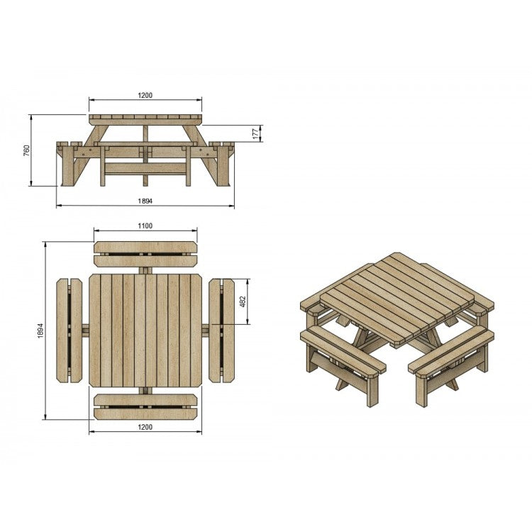 Mesa De Picnic Cuadrada Masgames Baltic.