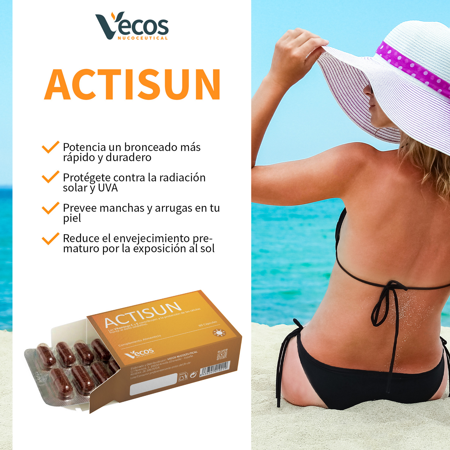 Actisun Vecos 60 Cápsulas | Protección Solar Y Cuidado De La Piel | Betacaroteno, Licopeno Y Antioxidantes_3