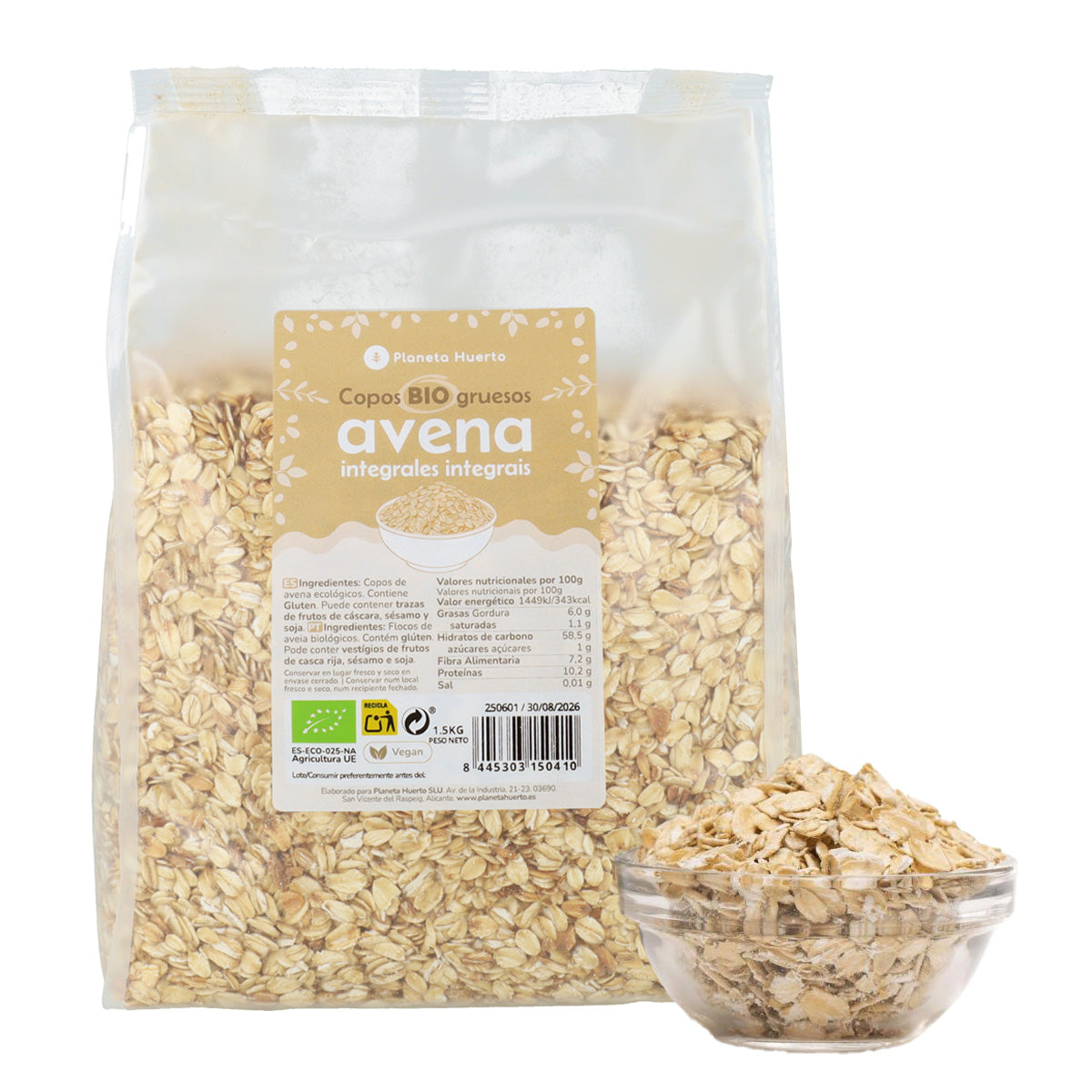Copos de Avena integrales gruesos ECO Planeta Huerto 1.5 kg