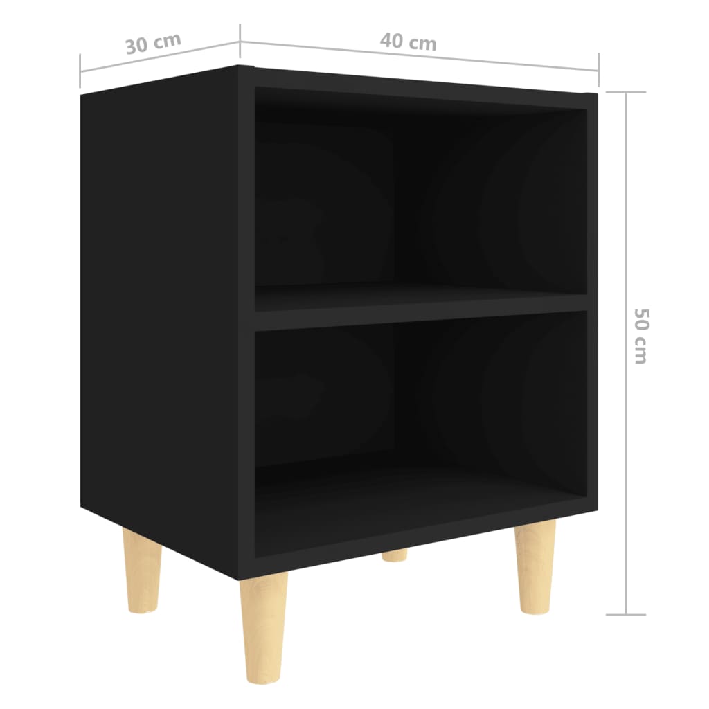 Mesita De Noche Con Patas De Madera Maciza Negra 40x30x50 Cm_4