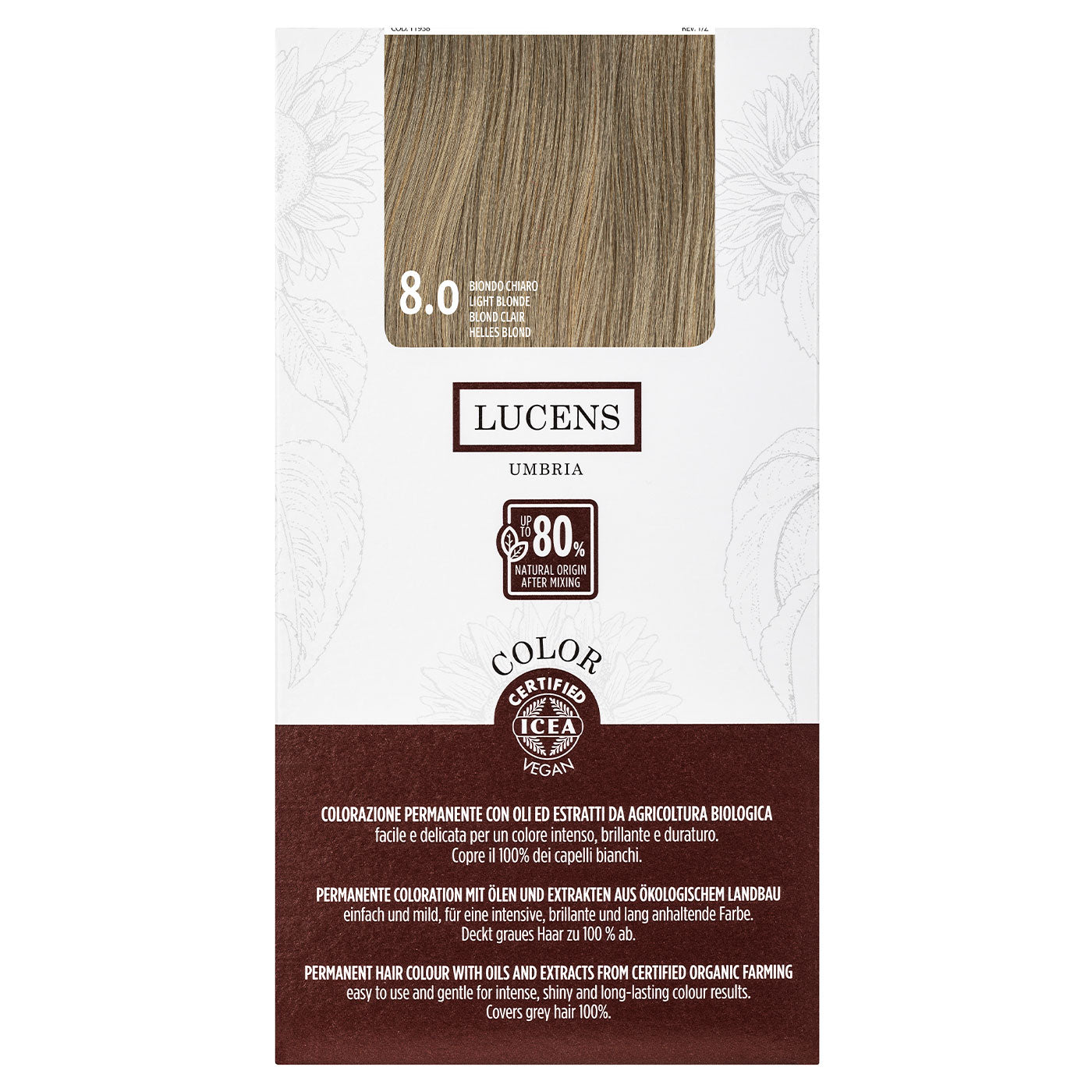 Lucens - Coloración Permanente 8.0 Rubio Claro, Tinte De Pelo Con Alto Porcentaje De Ingredientes Naturales_0