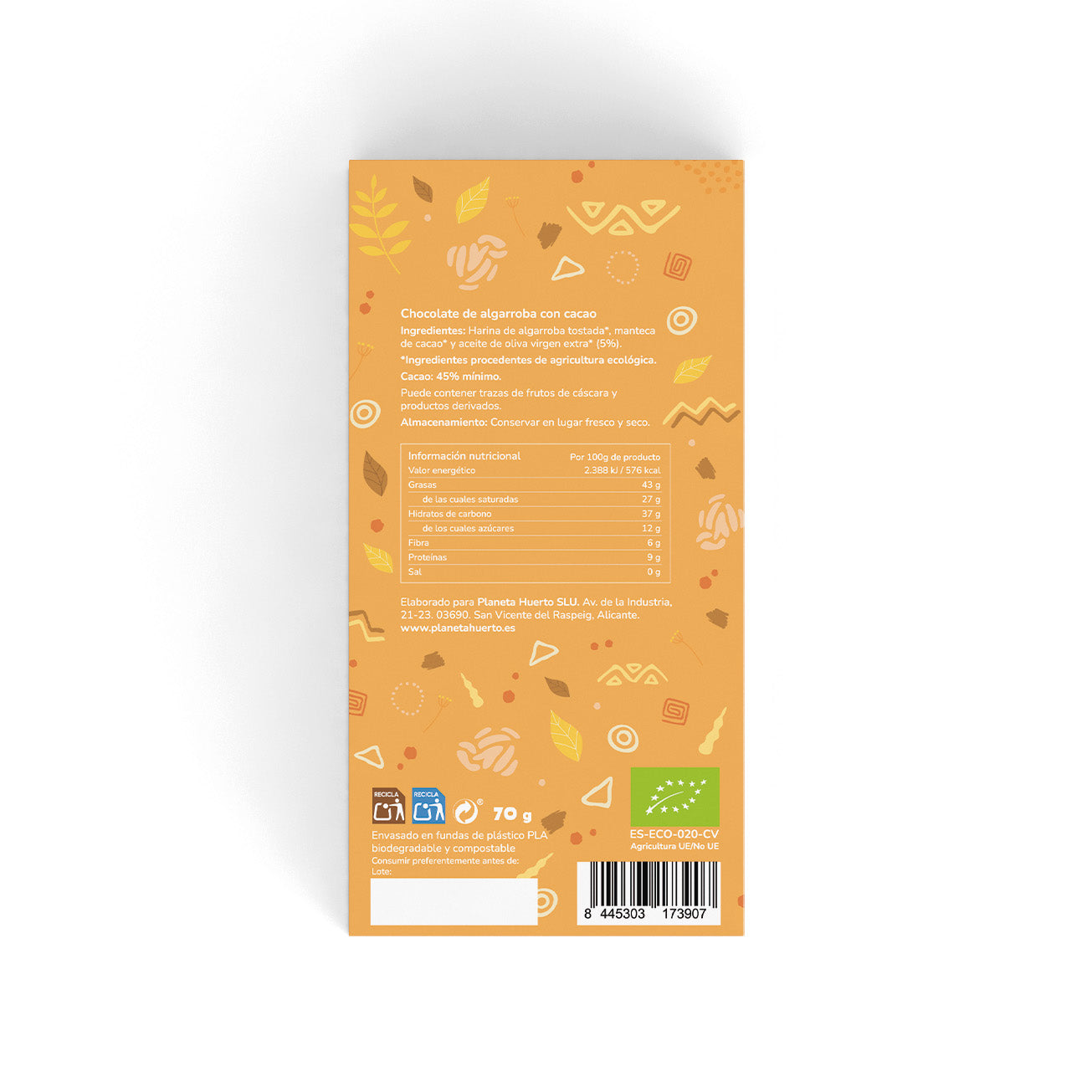 Tableta de algarroba y cacao ECO Planeta Huerto 70 gr