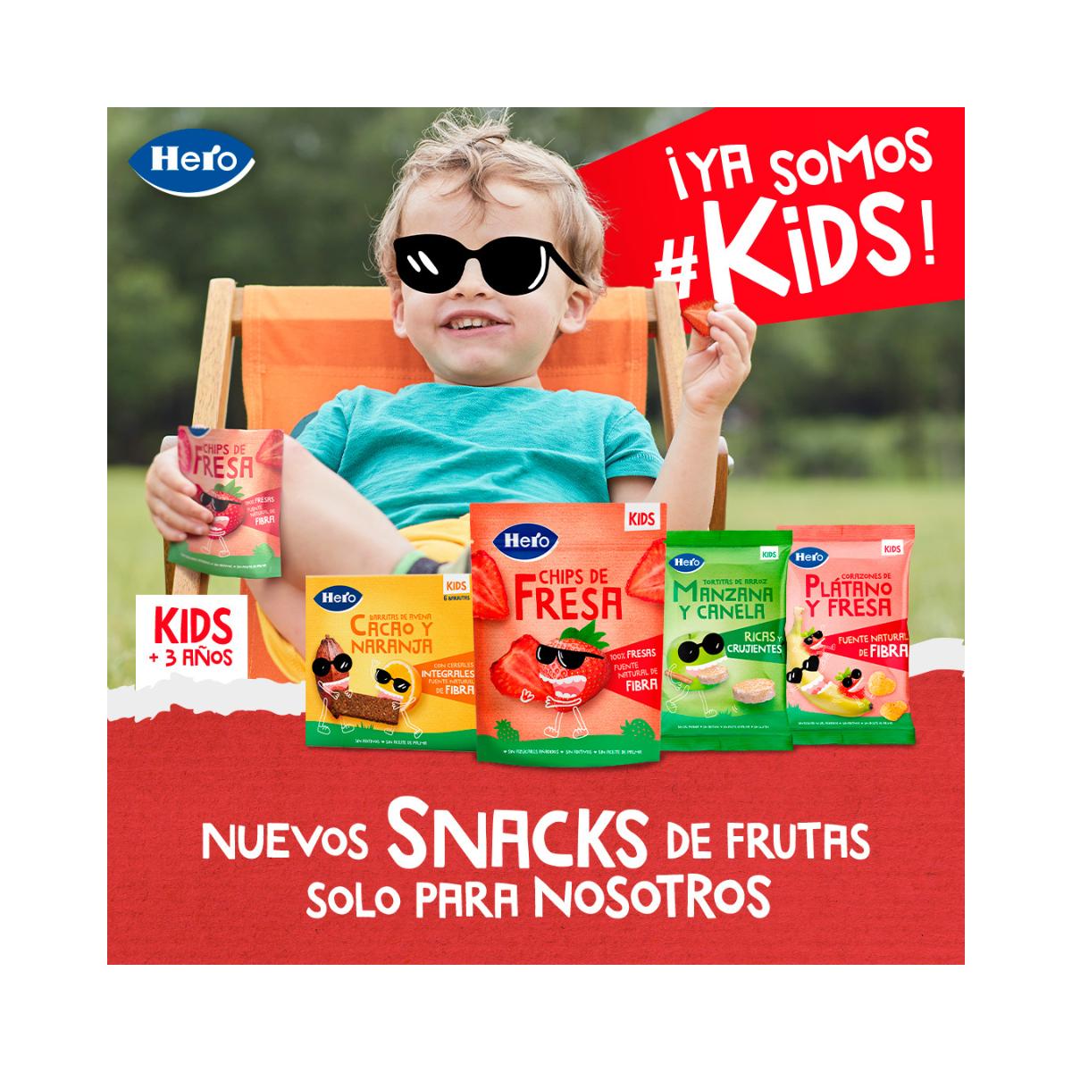 Snacks de Plátano y Fresa en forma de corazones 30 g. Hero-Kids