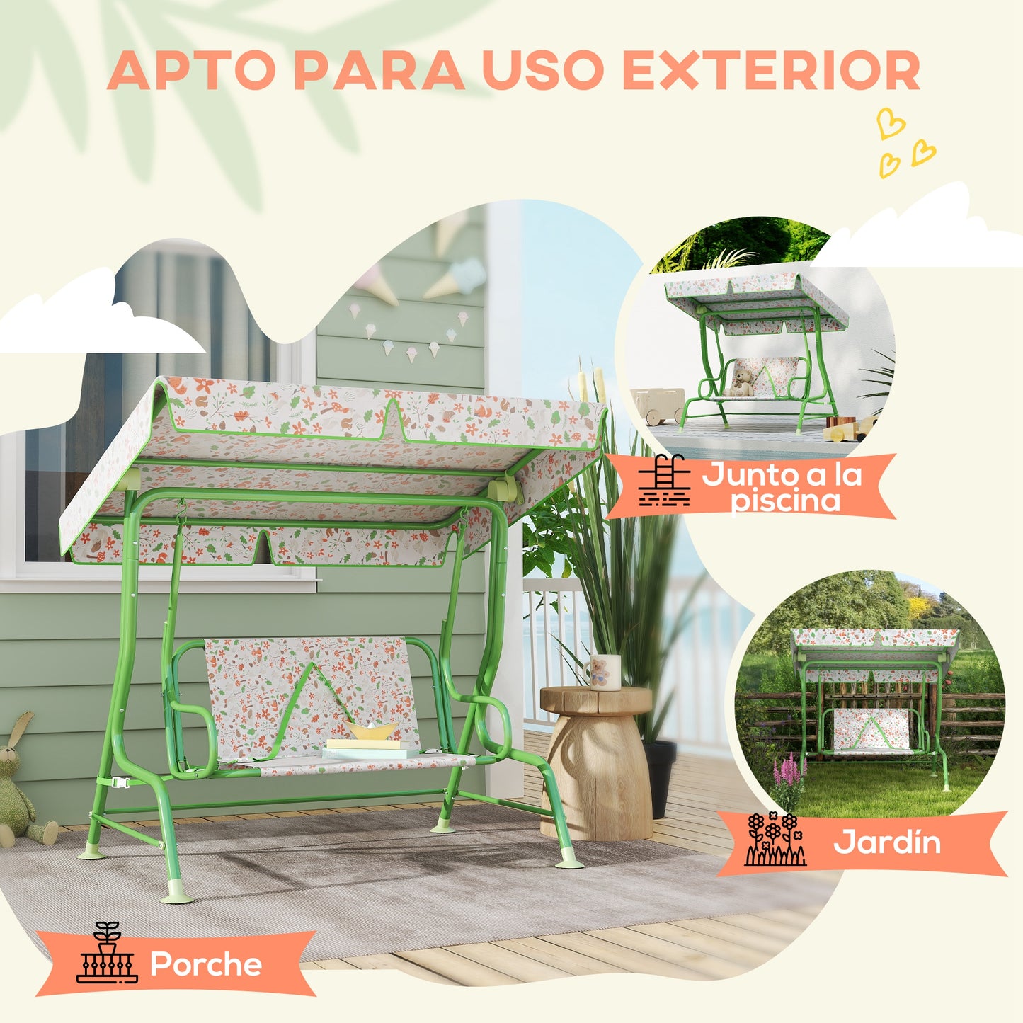 Aiyaplay Columpio De Jardín Exterior Para Niños De +3 Años 112x75x120 Cm Verde_5