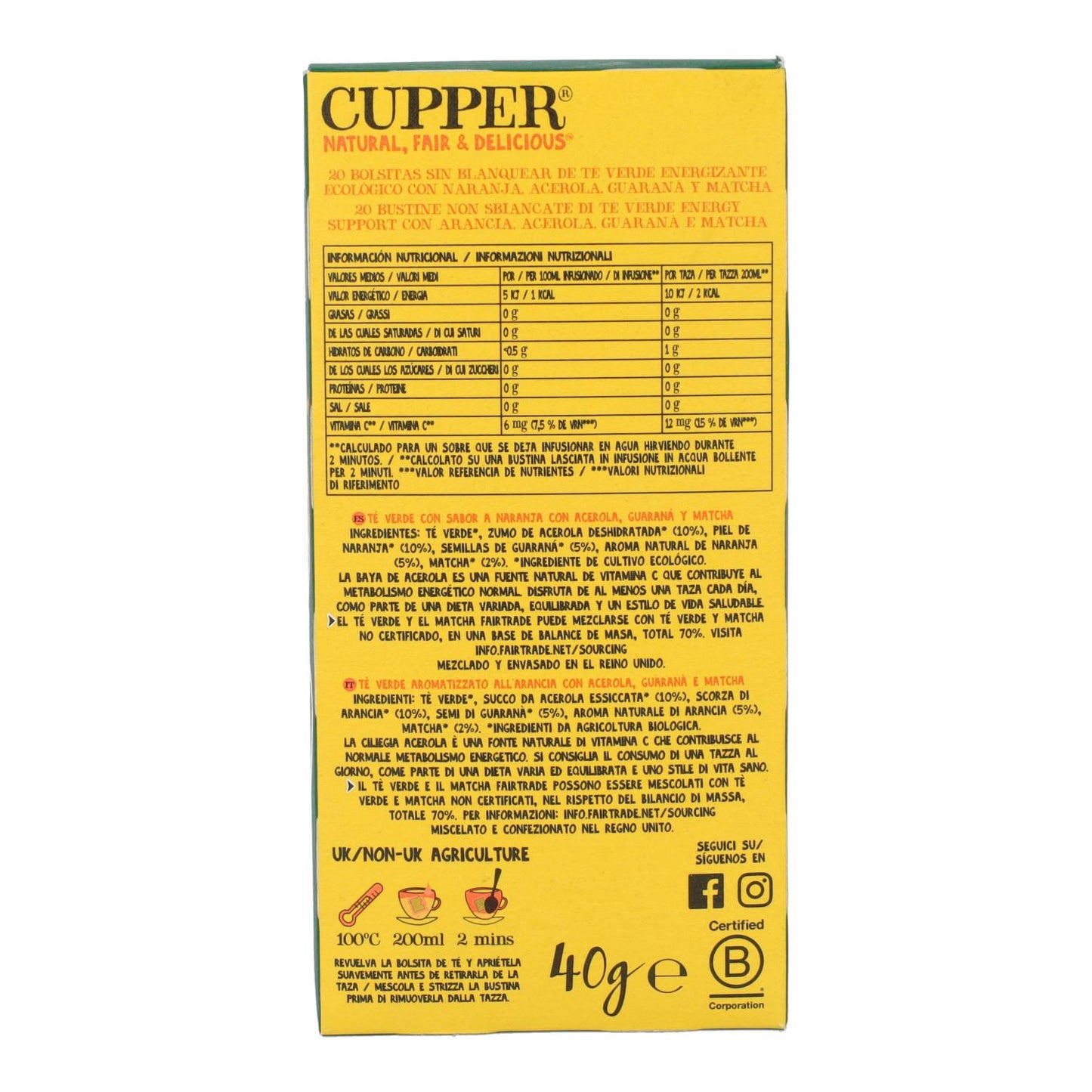 Té Verde Energizante Bio Cupper 20 bolsitas