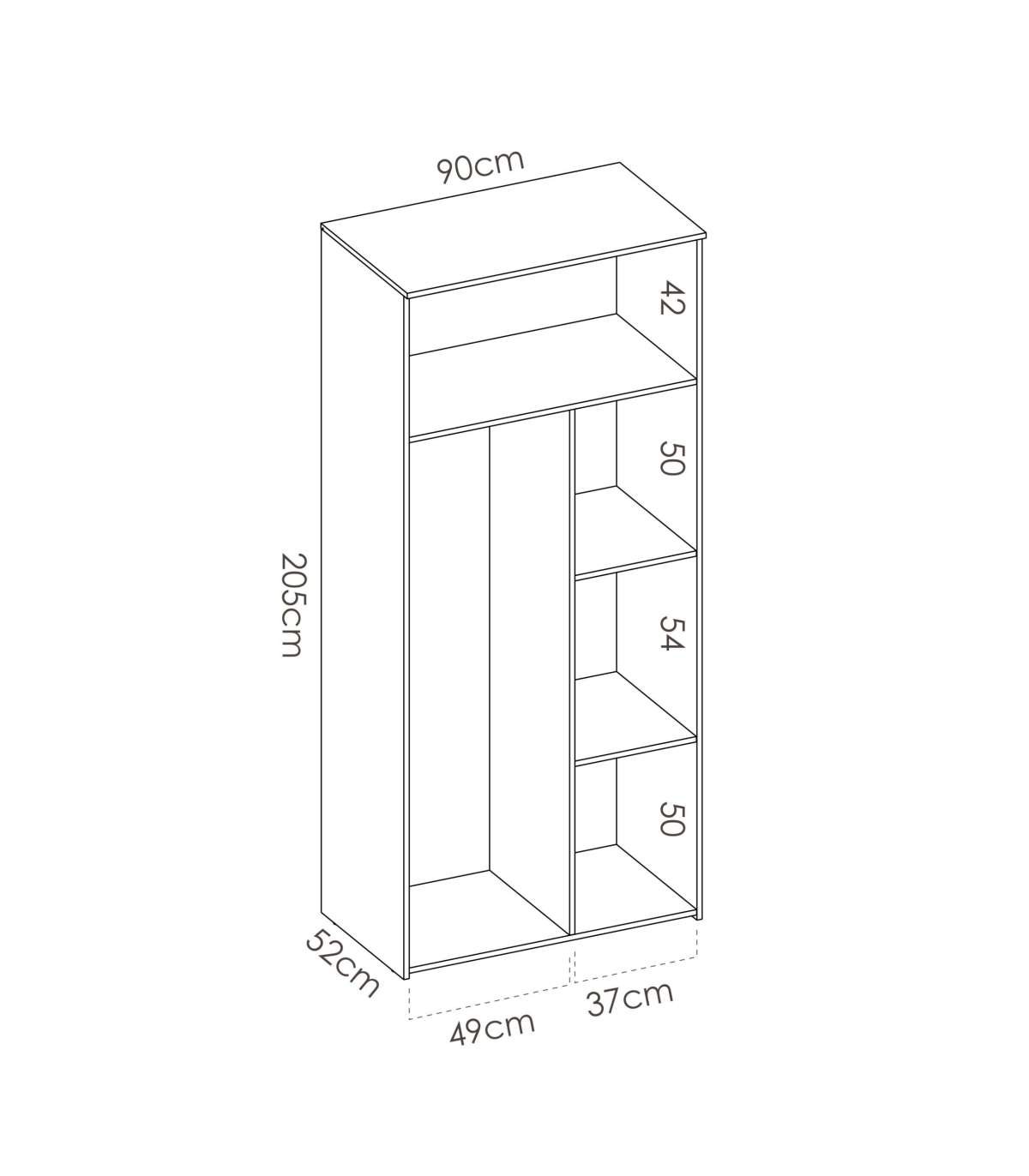 Armario Ropero 2 Puertas Abatibles Santisteban Blanco/natural, 205 Cm(alto) 90 Cm(ancho) 5_5