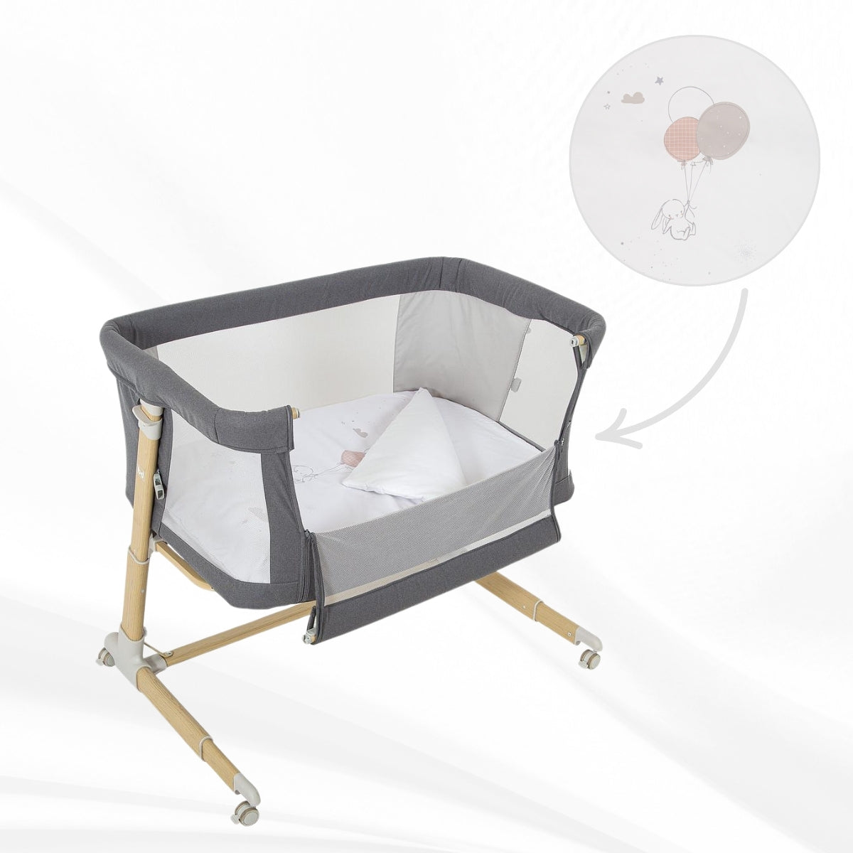 Jolie Minicuna Colecho Efecto Madera Con Funda Nórdica