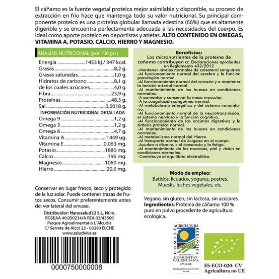 Proteína de cáñamo BIO 250 g, Salud Viva