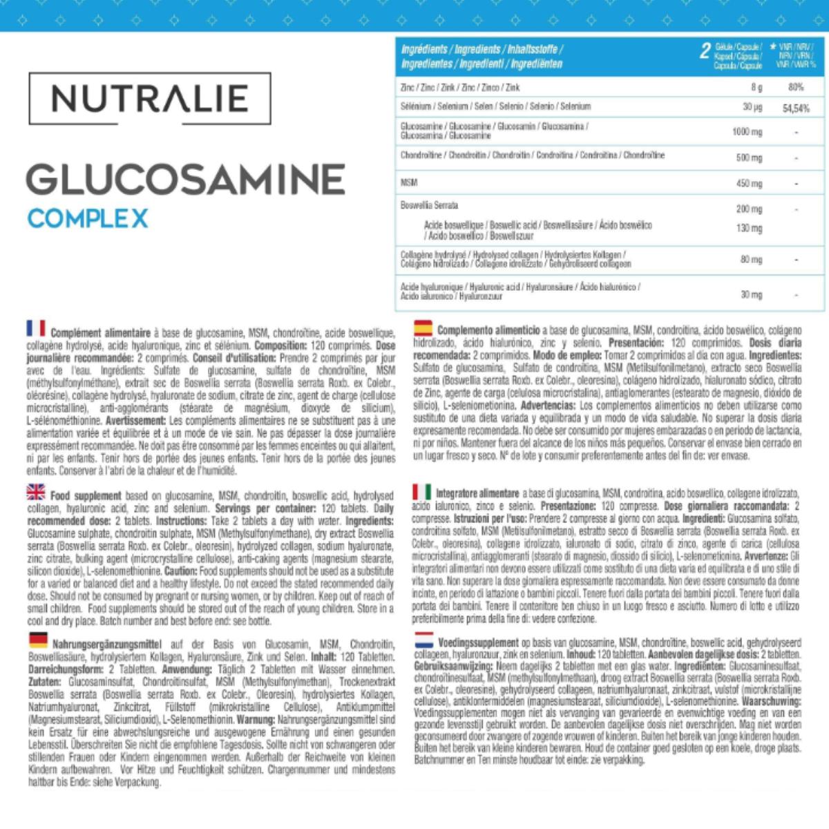 Nutralie Glucosamina Complex + MSN + Condroitina articulaciones 120 comprimidos