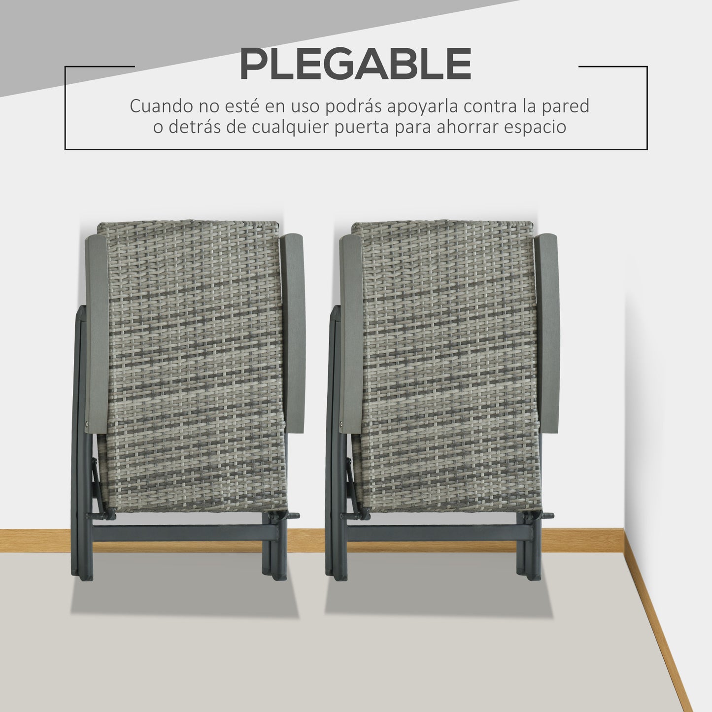 Outsunny Conjunto 2 Sillas Plegable Ratán En 5 Posiciones Reclinable 59x68x107cm_5