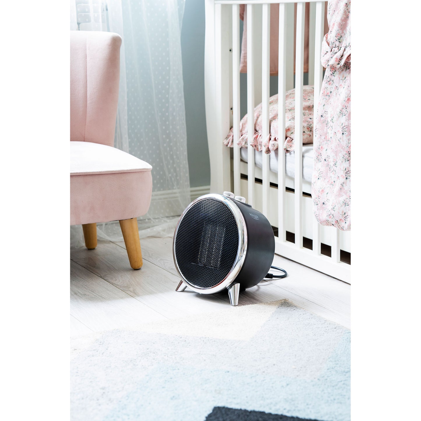 Calefactor Cerámico Led, Portátil, 2 Niveles Potencia, Termostato Automático, Diseño Moderno Adler Ad7742, Negro/plata