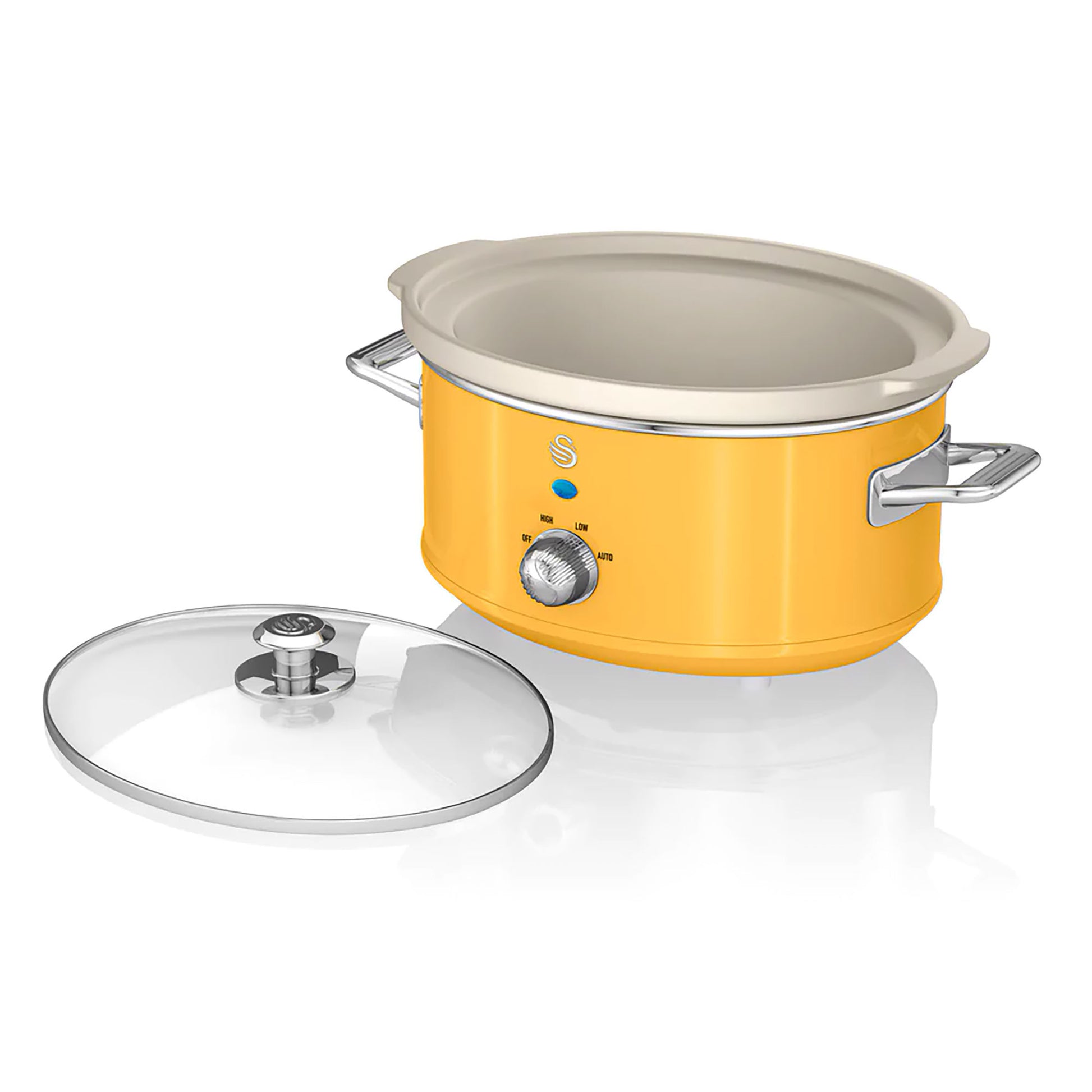 Olla Cocción Lenta Retro, 3,5l, Recipiente Extraíble Antiadherente Cerámica Libre Pfoa, Vintage Swan Sf17021yelneu Amarillo