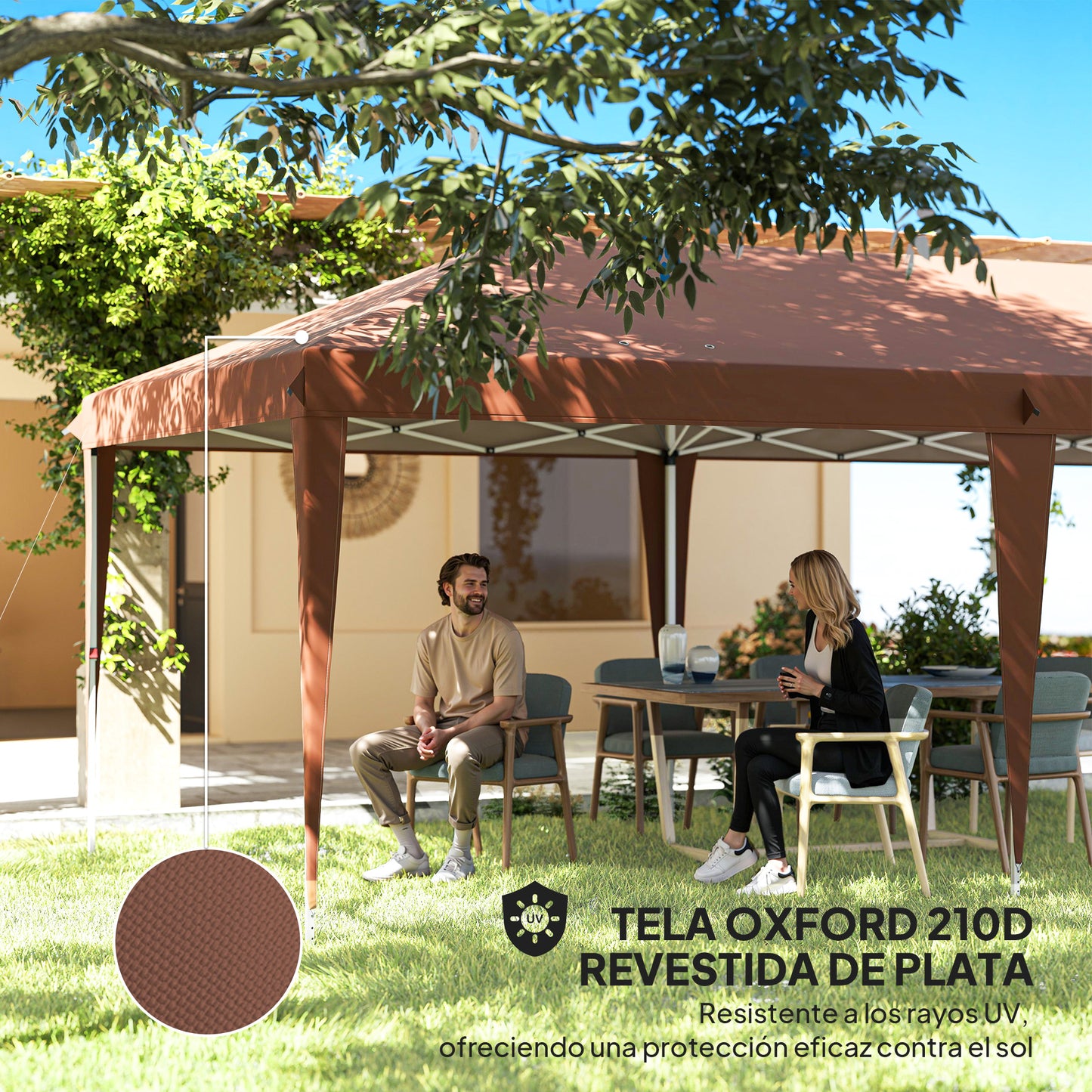 Outsunny Carpa Plegable 6x3 M Con Altura Ajustable Anti-uv Café_5