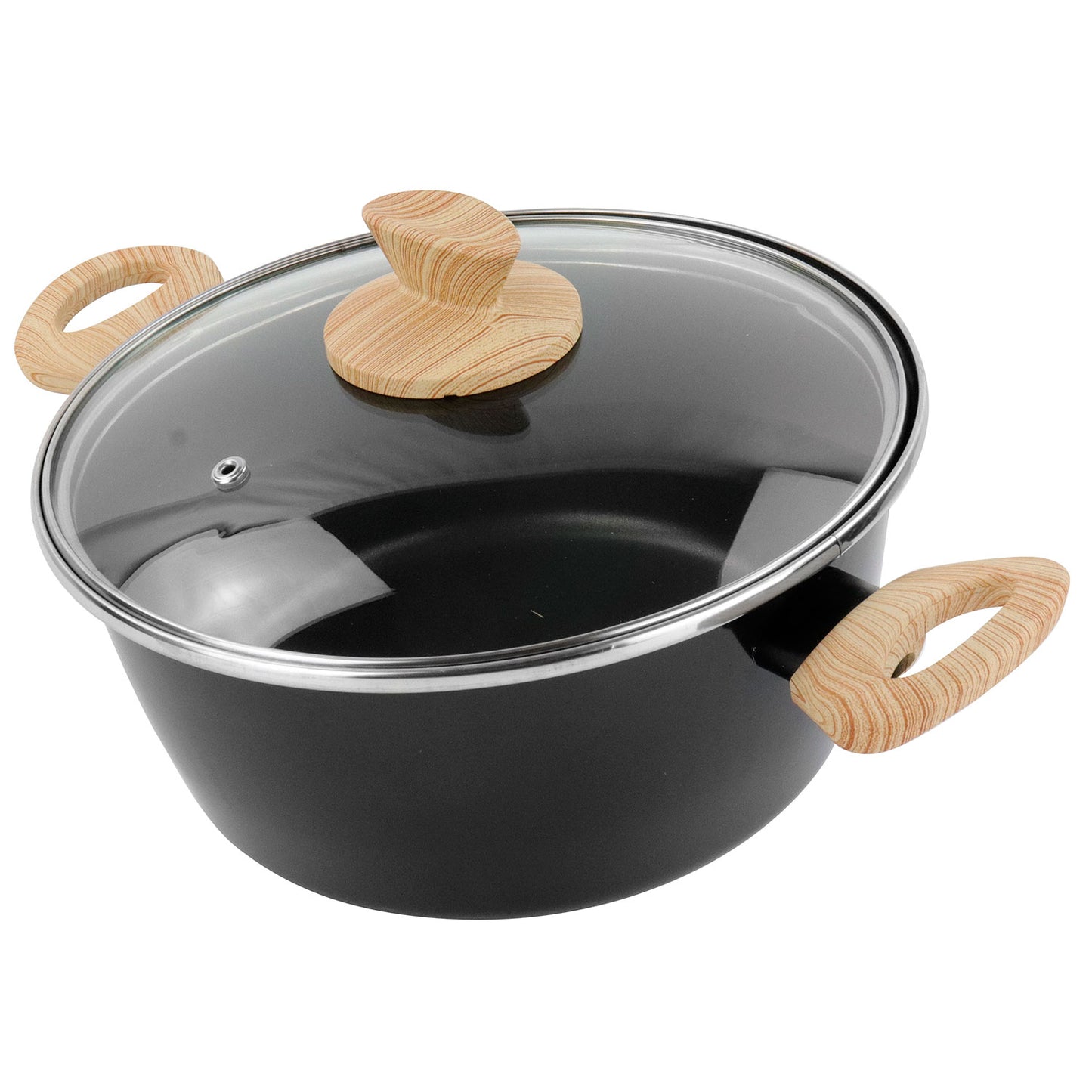 Batería Cocina Inducción 6 Piezas, Antiadherente Libre Pfoa, Exterior Negro Asas Efecto Madera Magefesa Orbe, Negro