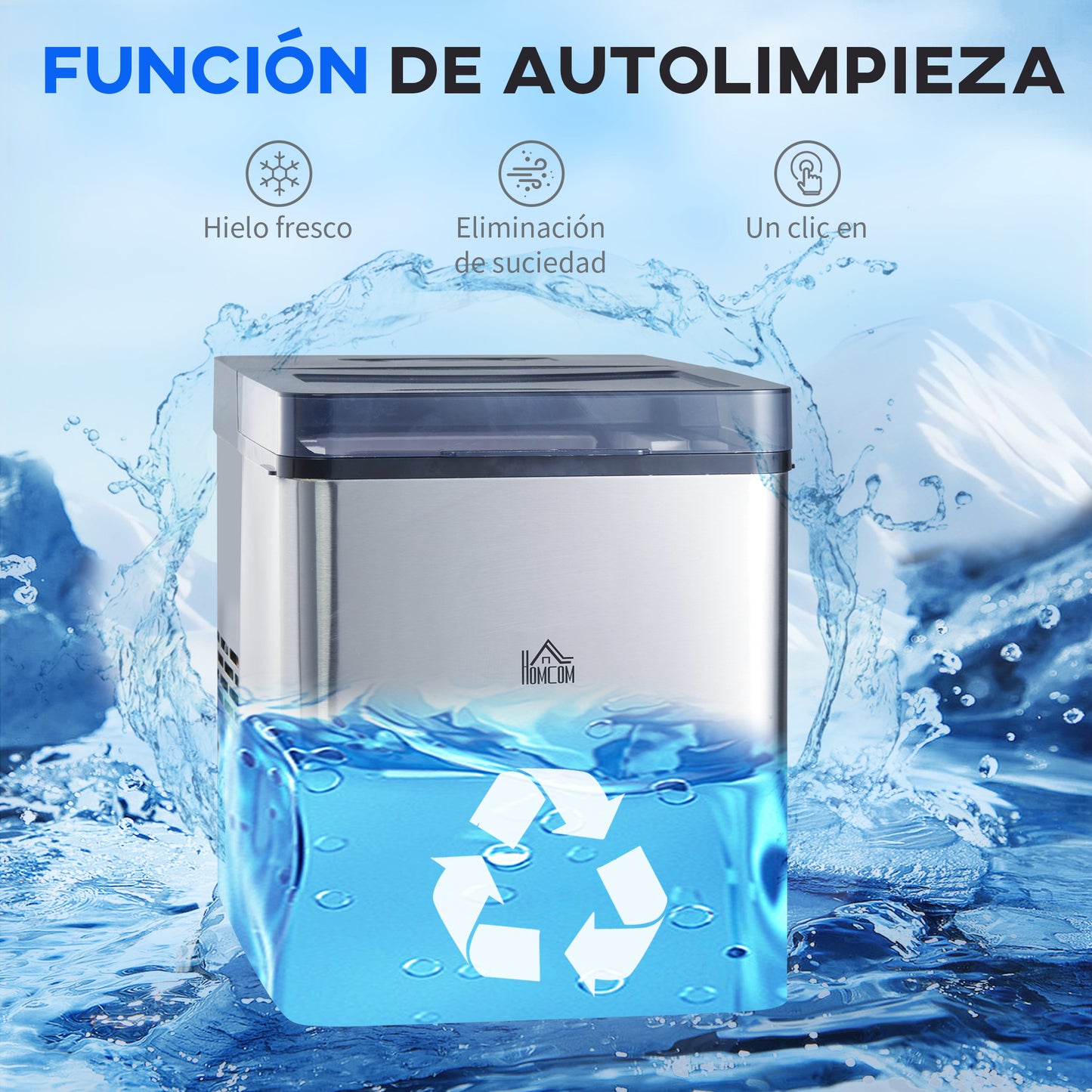 Homcom Máquina De Hielo 15 Kg/24h 9 Cubitos De Hielo En 6-12 Minutos Negro_5