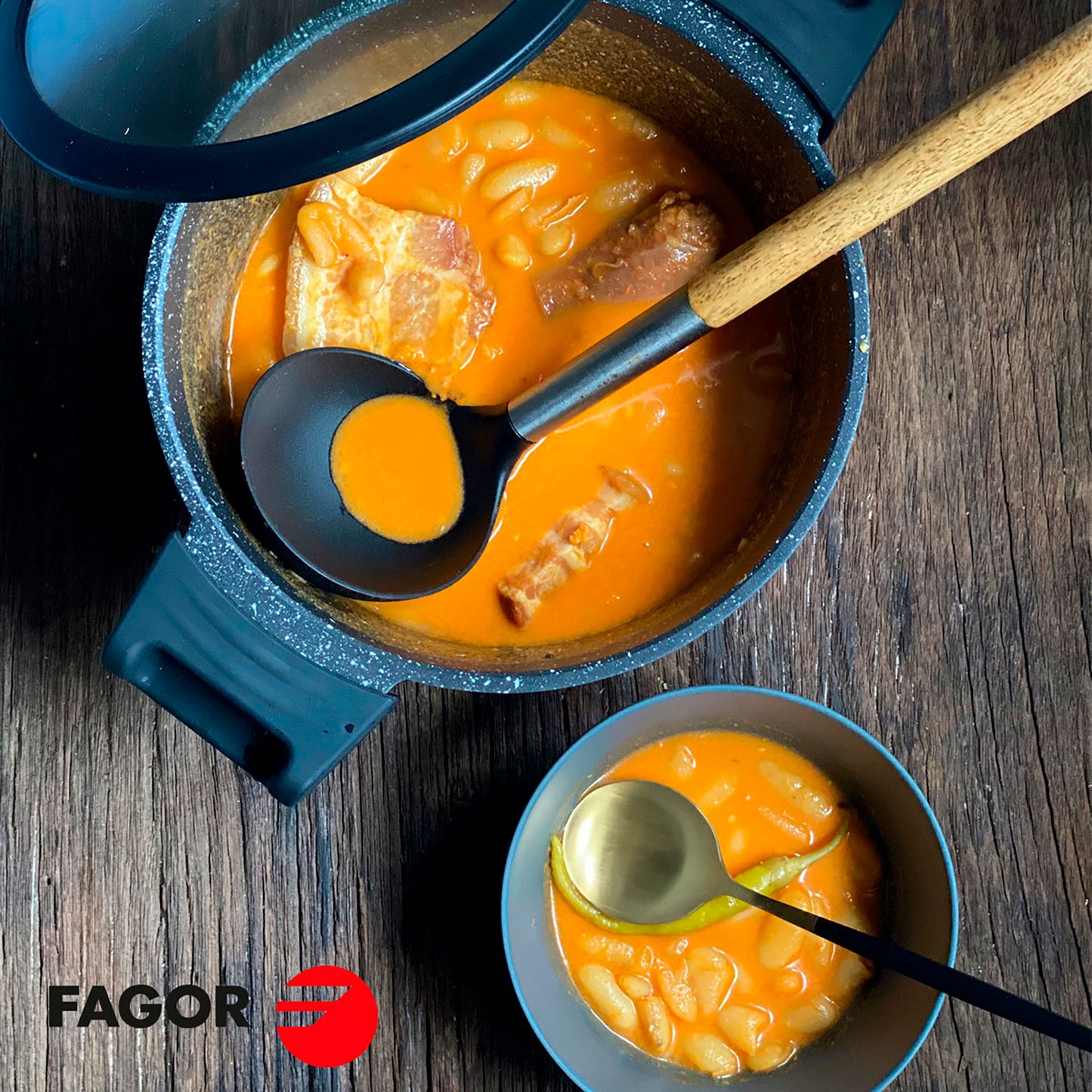 Batería Cocina Inducción 7 Piezas, Antiadherente Sin Pfoa, Aluminio Fundido, Cazuelas Sartenes Fagor Alutherm Negro