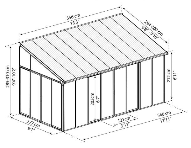 Pérgola adosada cerrada aluminio San Remo gris 300x556 cm Canopia by Palram