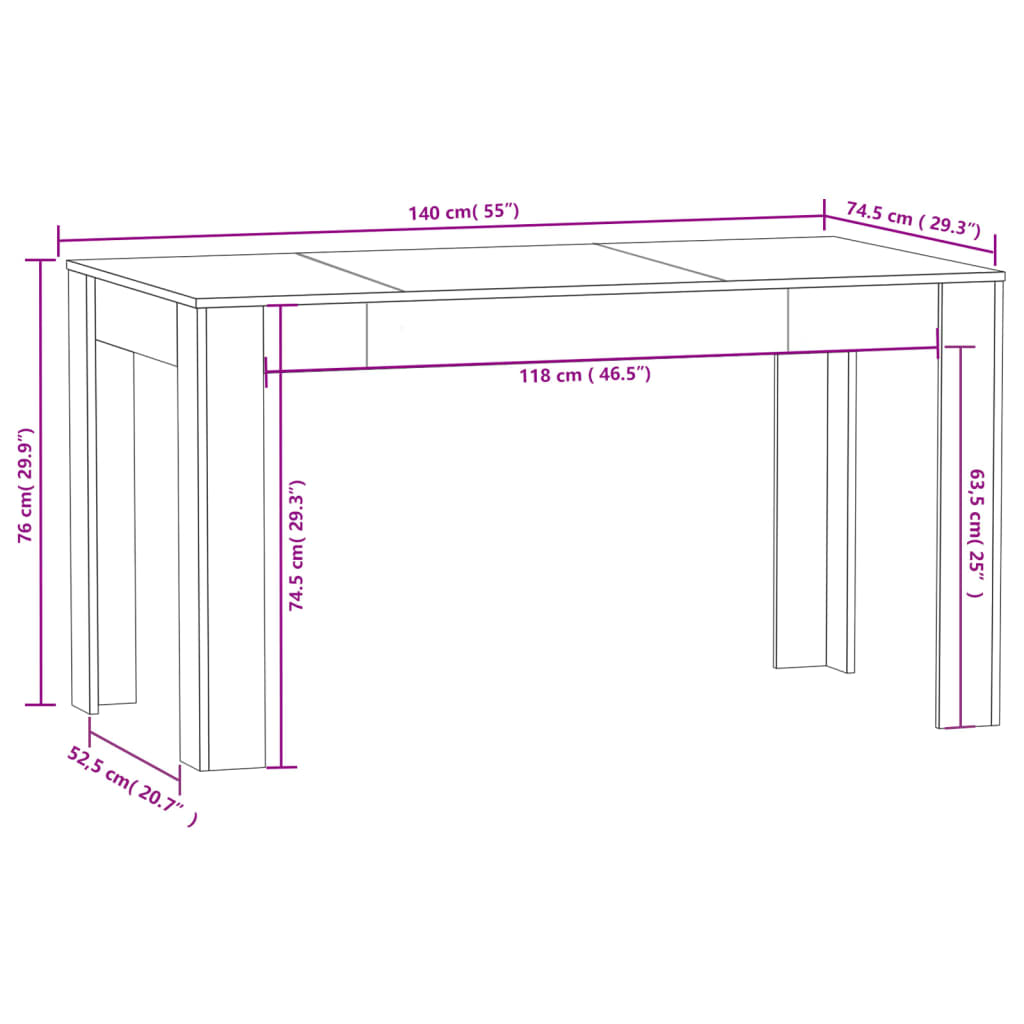 Mesa De Comedor De Madera Contrachapada Blanco 140x74,5x76 Cm_3