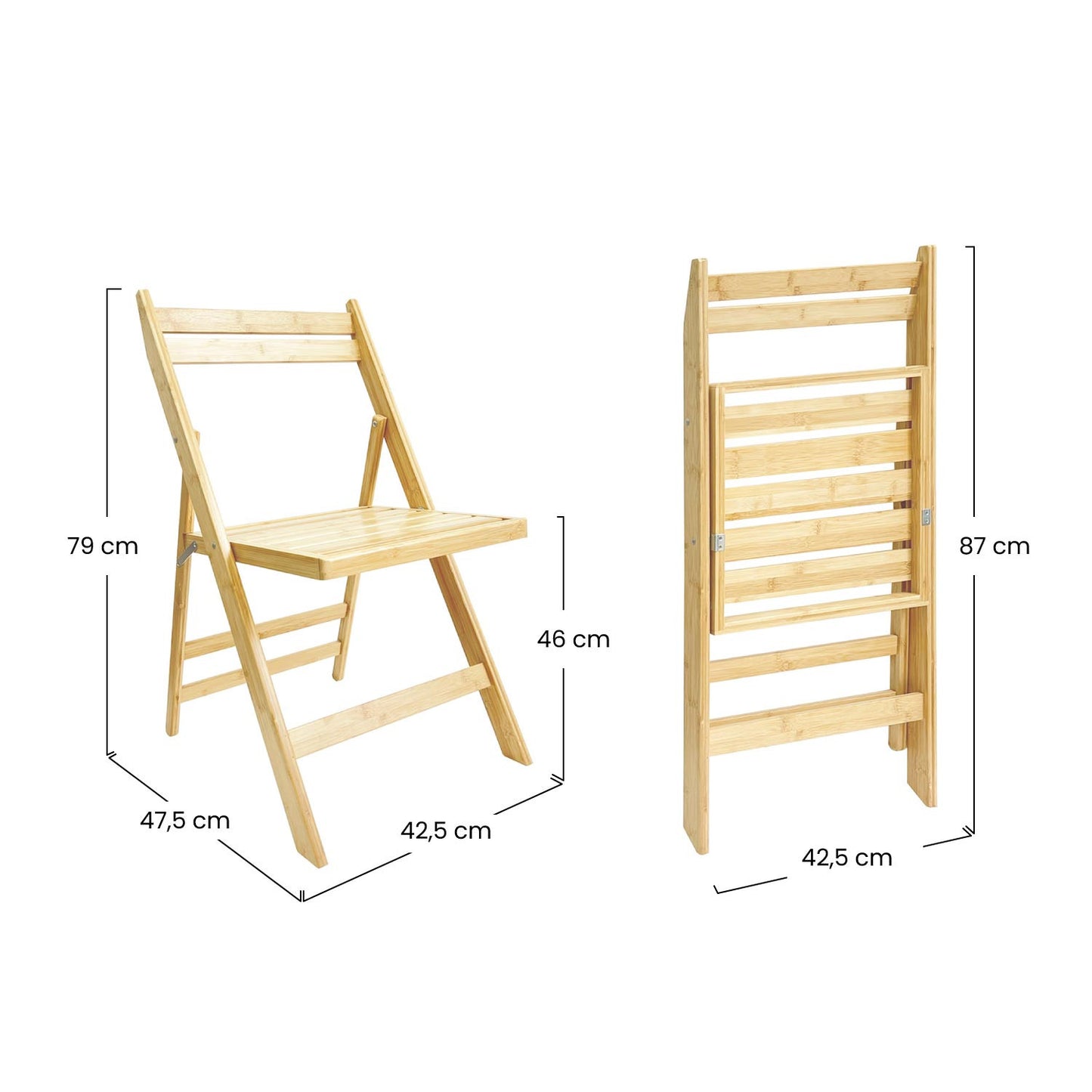 Pack 2 Sillas Plegables De Madera De Bambú 42.5x47.5x79cm O91_5
