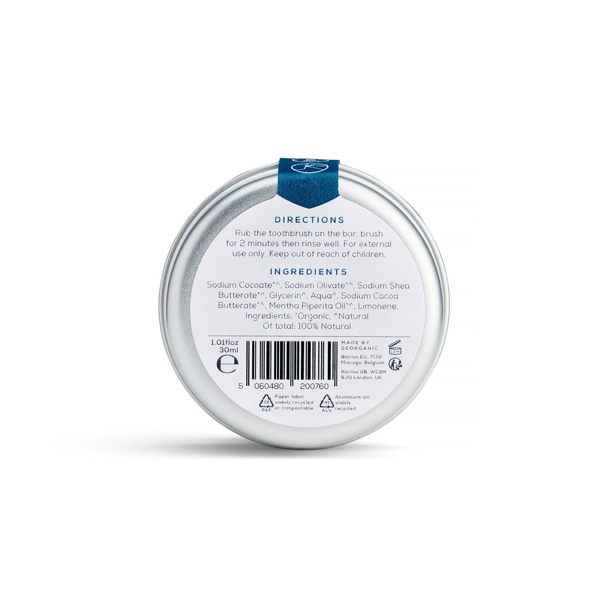 Dentífrico sólido natural sin flúor sabor menta Georganics 30 ml