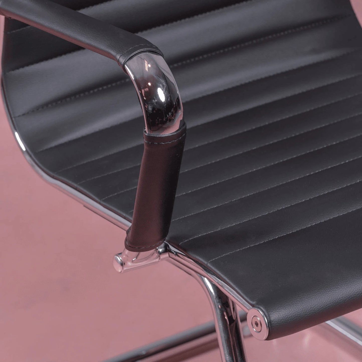 Silla De Oficina Sin Ruedas Con Respaldo Bajo Y Tapizada En Polipiel - Alu_4