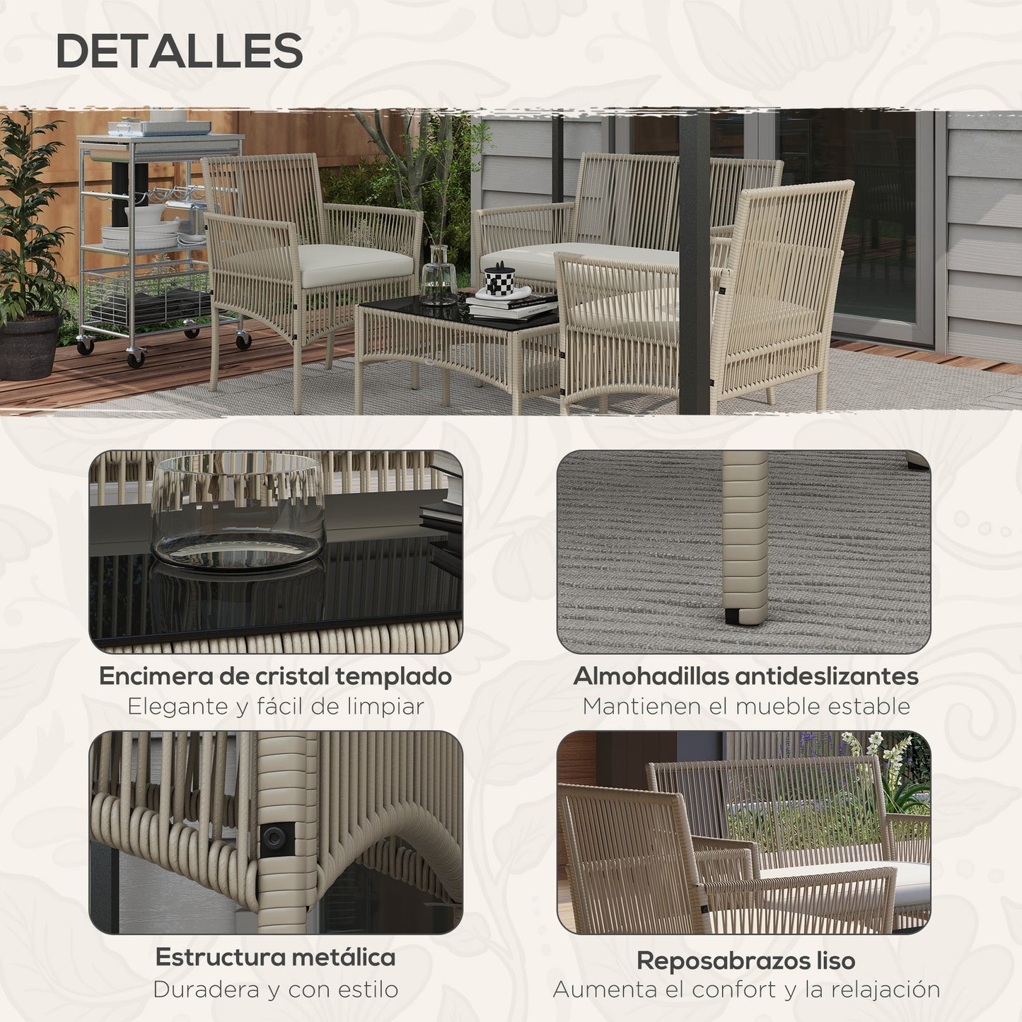 Outsunny Conjunto De Muebles De Jardín De Ratán Juego De 4 Piezas Caqui_5
