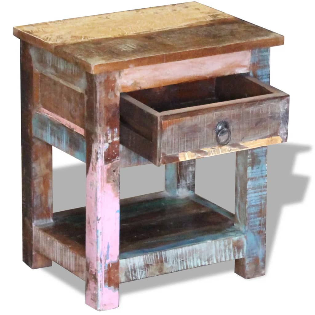 Mesa Auxiliar Con 1 Cajón Madera Maciza Reciclada 43x33x51 Cm_4