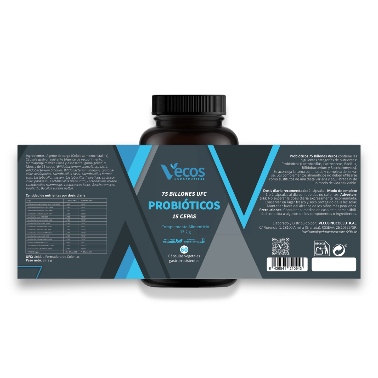 Probióticos 75 Billones Ufc Vecos 60 Cápsulas | Flora Intestinal Y Digestión | 15 Cepas + Saccharomyces_4