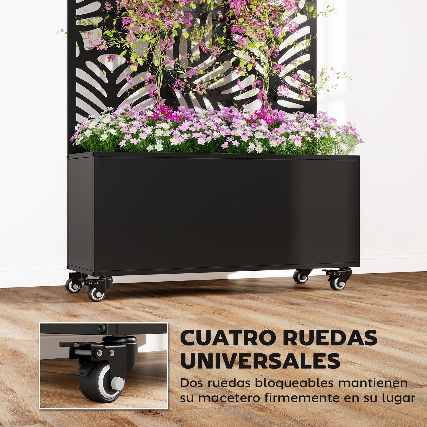 Outsunny Jardinera Exterior Grande De Metal Con Ruedas Y Pantalla Negro_5