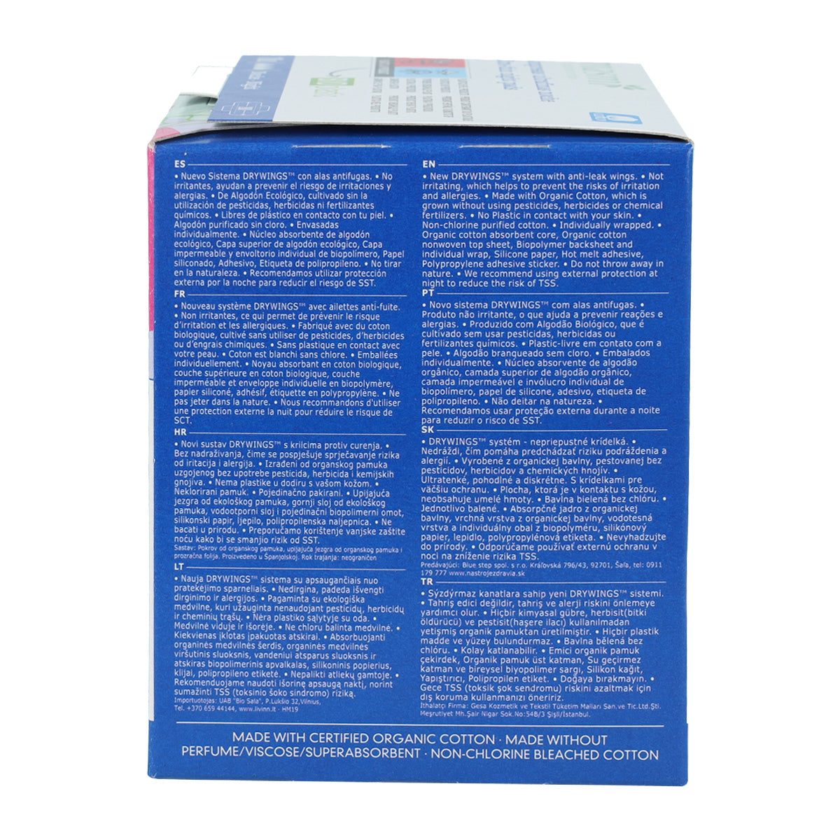 Compresas alas ultra noche 100% algodón Masmi 10 Uds