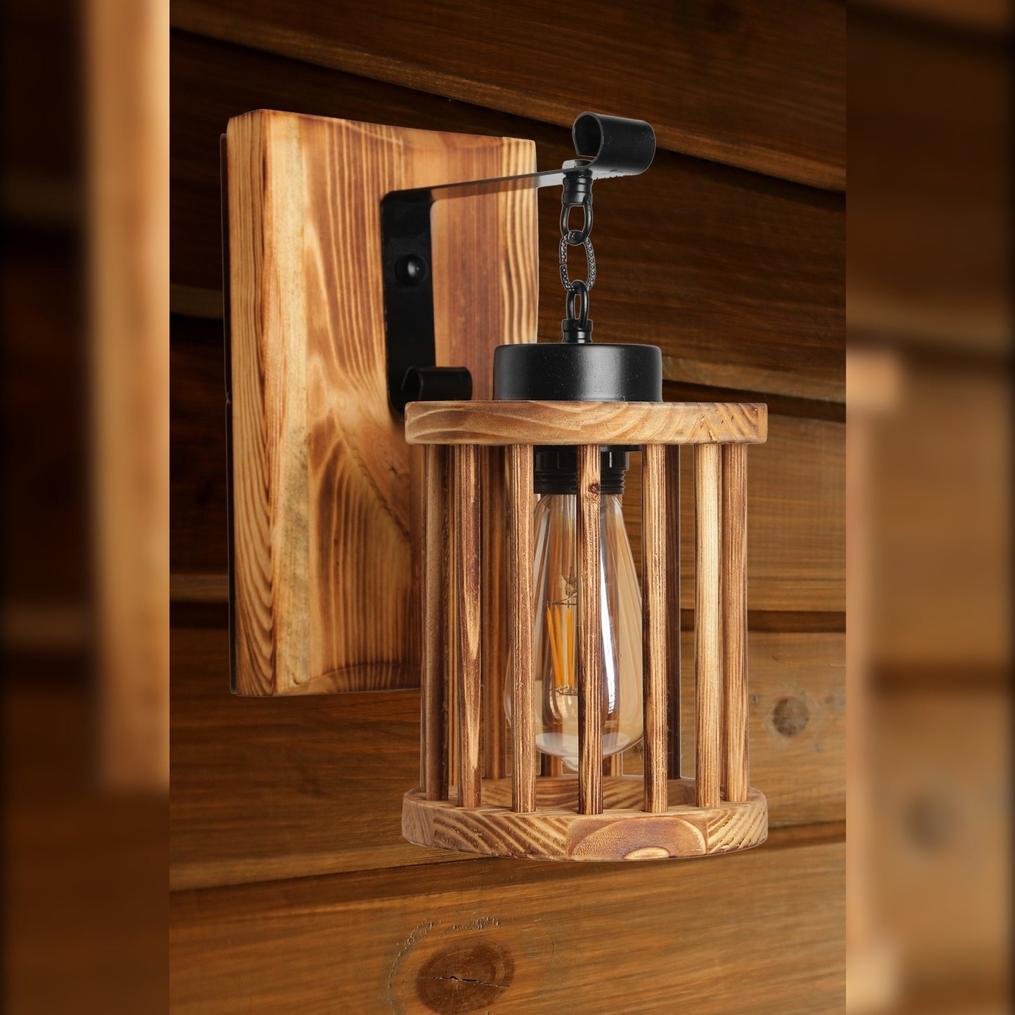 Aplique De Pared Celda Colgante, Madera , Marrón, 15x26x28, Casquillo E 27 Max 60 W_1