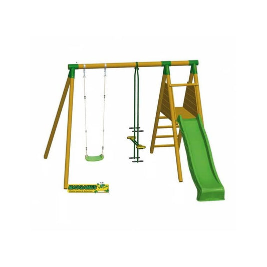 Parque Infantil Masgames Mauna Loa L (madera Redonda) 1 Asiento Plano + 1 Balancin Cara A Cara.