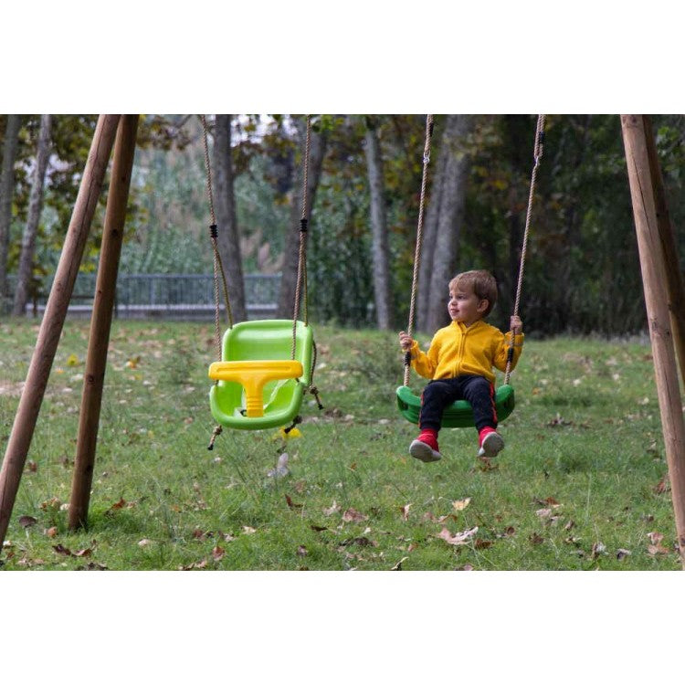 Columpio Doble De Madera Redonda Masgames Kibo Xl + Asiento Bebe.
