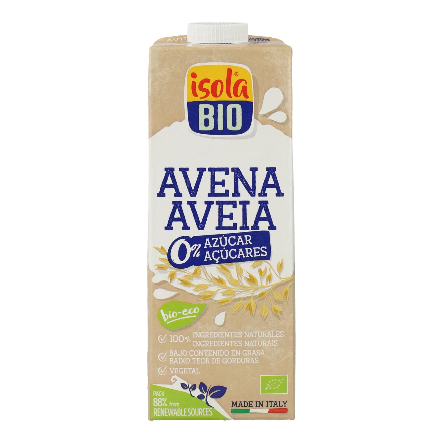 Bebida de Avena 0% azúcares BIO, 1L. Isola Bio