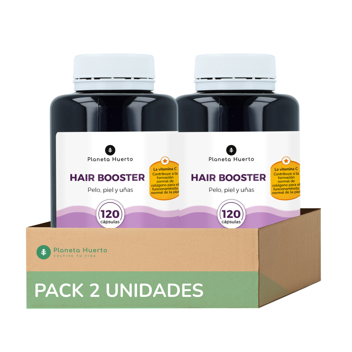 Pack 2xHair Booster pelo, piel y uñas Planeta Huerto 120 cápsulas