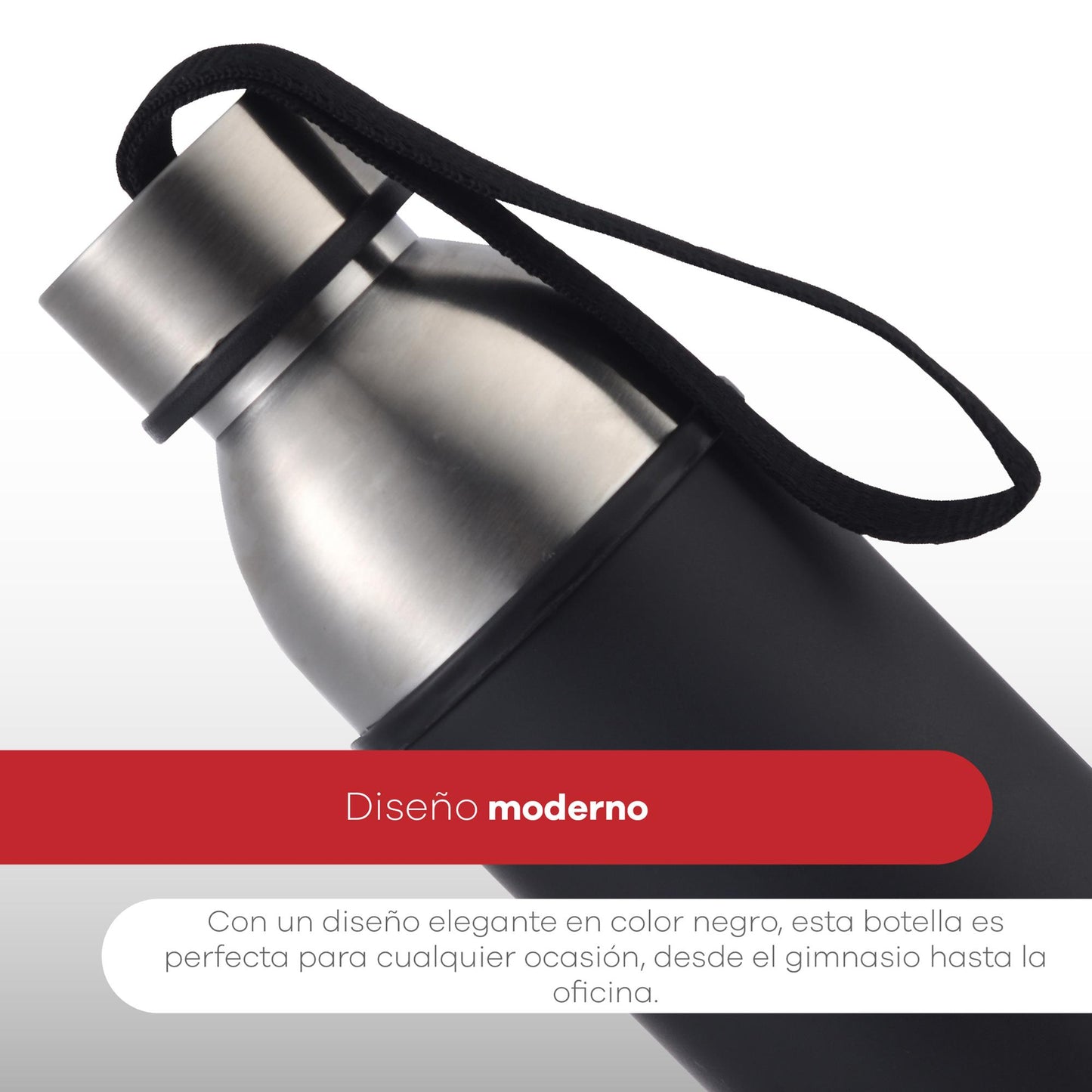 Botella De Agua De 570ml Walking Negro En Acero Inoxidable Bergner_2