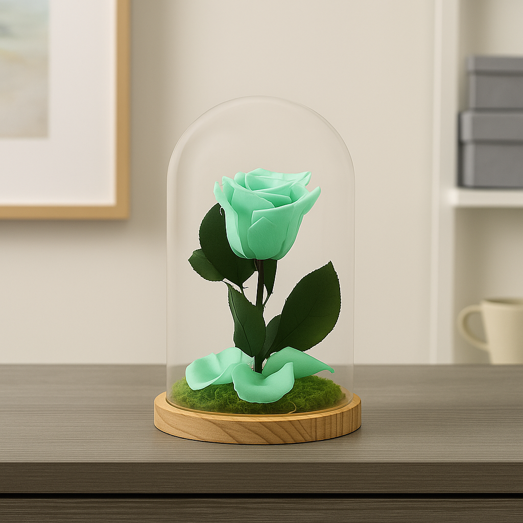 Mundo Eterno Rosa En Cúpula Verde Menta 12x20cm