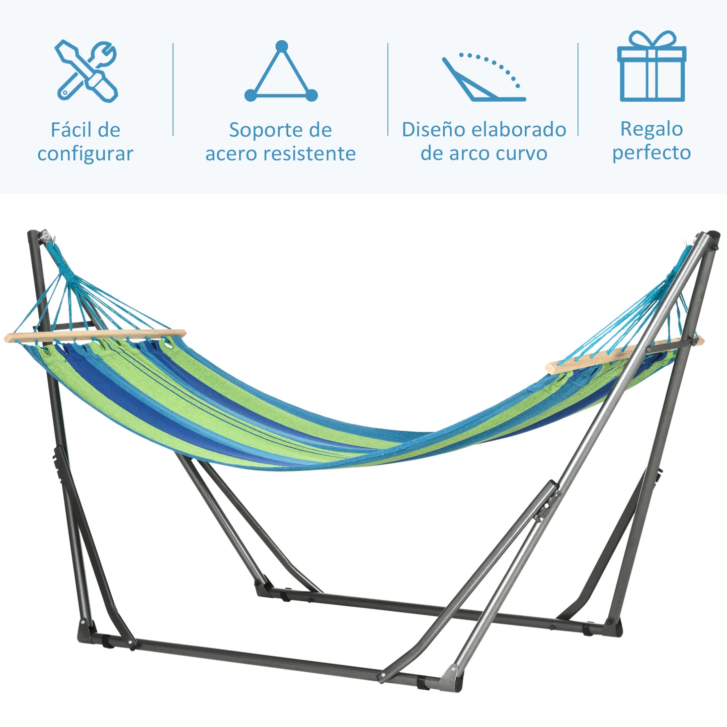 Outsunny Hamaca Con Soporte Plegable 2 En 1 Tendedero Con Barra 270x100x94 Cm_5