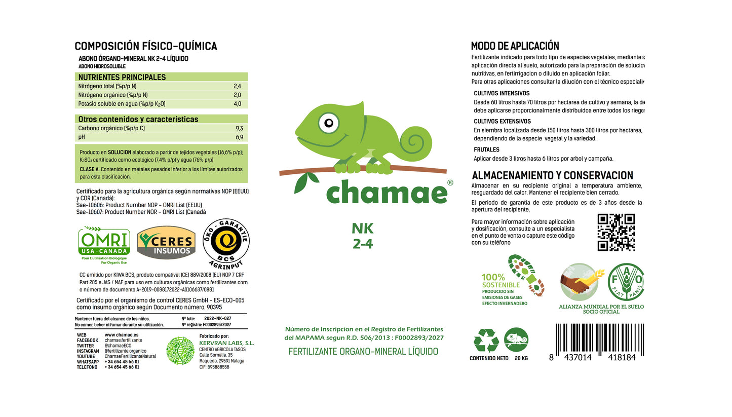 Fertilizante Chamae Uso Universal Ecológico 20 Litros