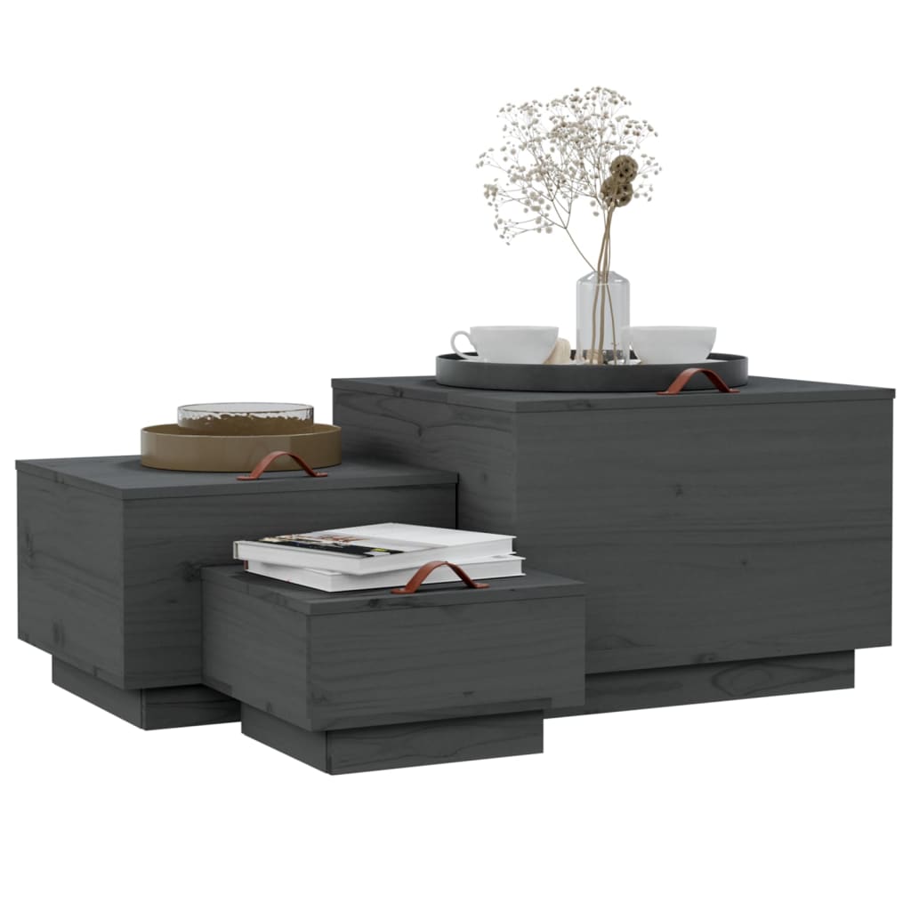 Cajas De Almacenaje Con Tapa 3 Pzas Madera Maciza Pino Gris_3