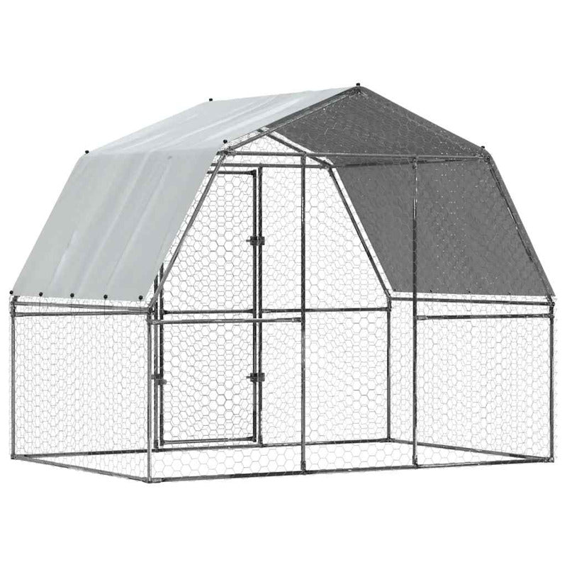 Vidaxl Gallinero Con Techo Y Puerta Acero Galvanizado Plateado_5